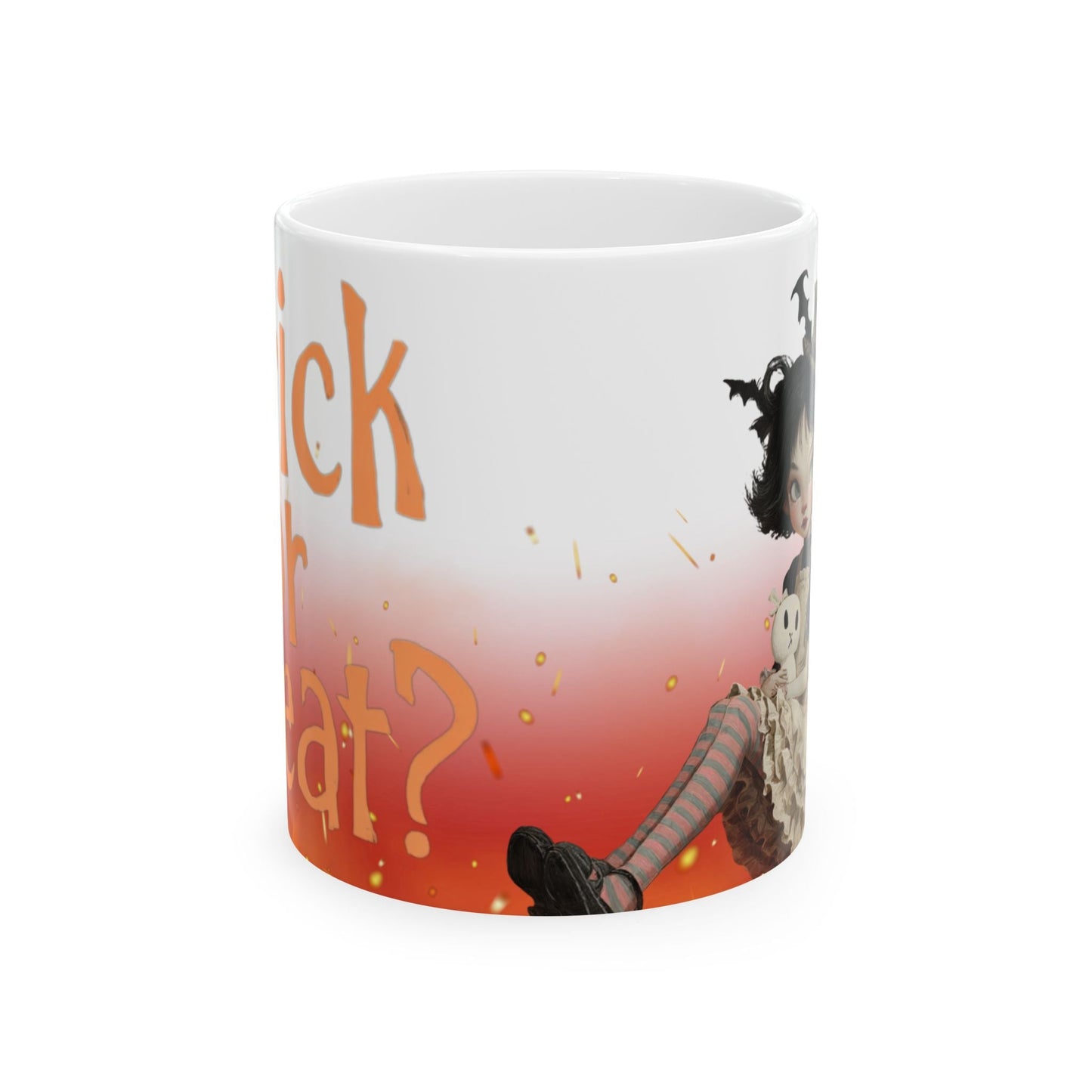 Halloween Themed Ceramic Mug - Trick or Treat Design, Cozy Gift, Spooky Decor, Fall Sipware, Festive Coffee Cup Printify