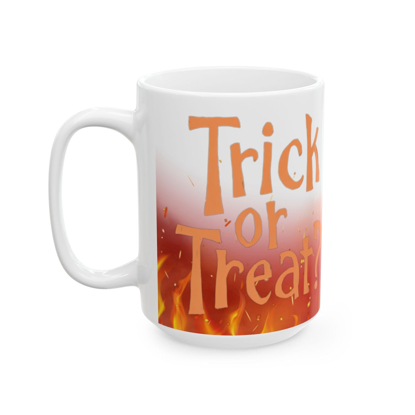 Halloween Themed Ceramic Mug - Trick or Treat Design, Cozy Gift, Spooky Decor, Fall Sipware, Festive Coffee Cup Printify