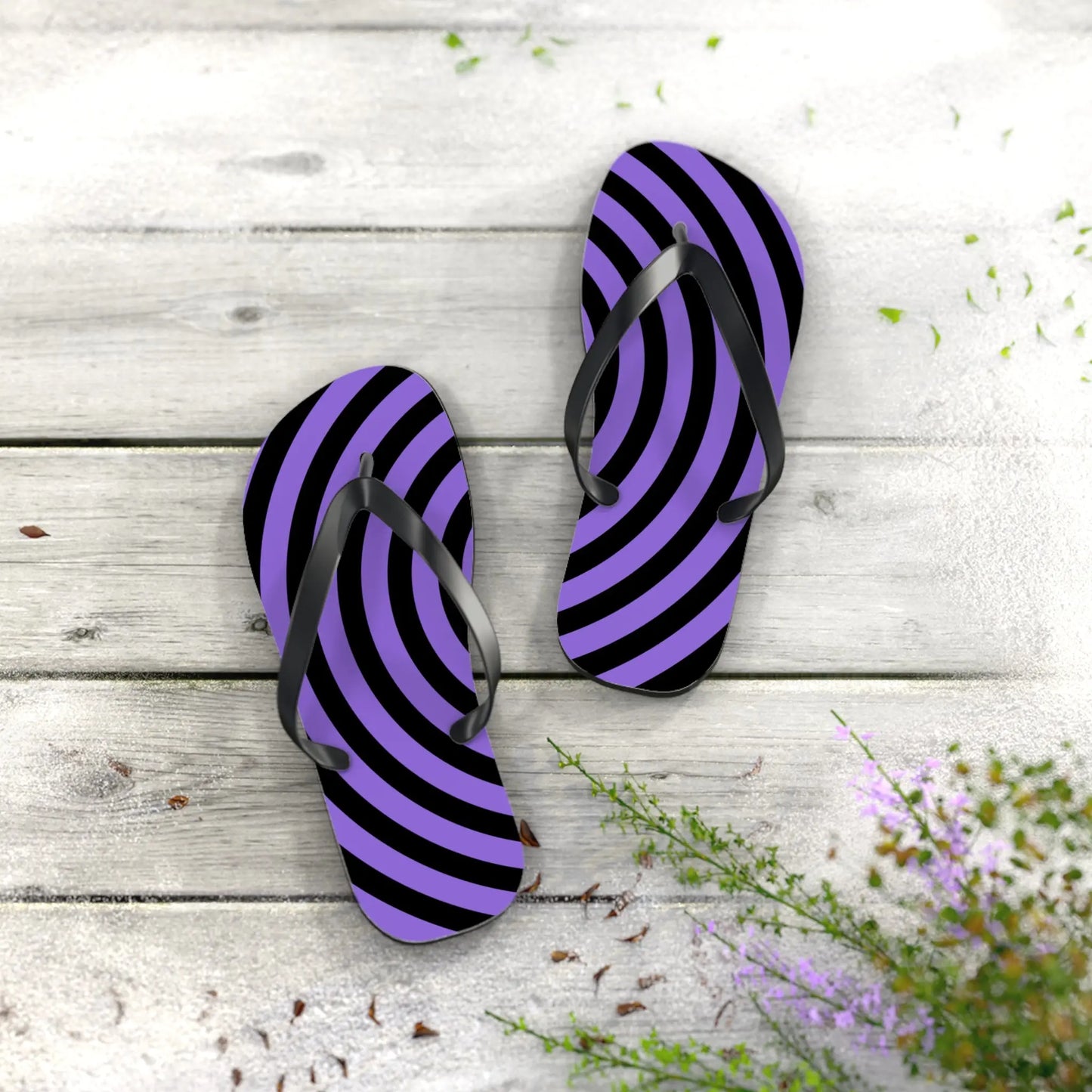 Spiral Flip Flops - Trendy Purple Design for Beach Days Printify