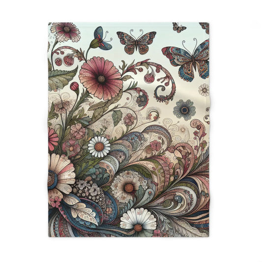 Whimsical Floral Baby Blanket, Cozy Gift for Newborns, Nursery Decor, Butterfly Themed, Floral Pattern Throw Printify