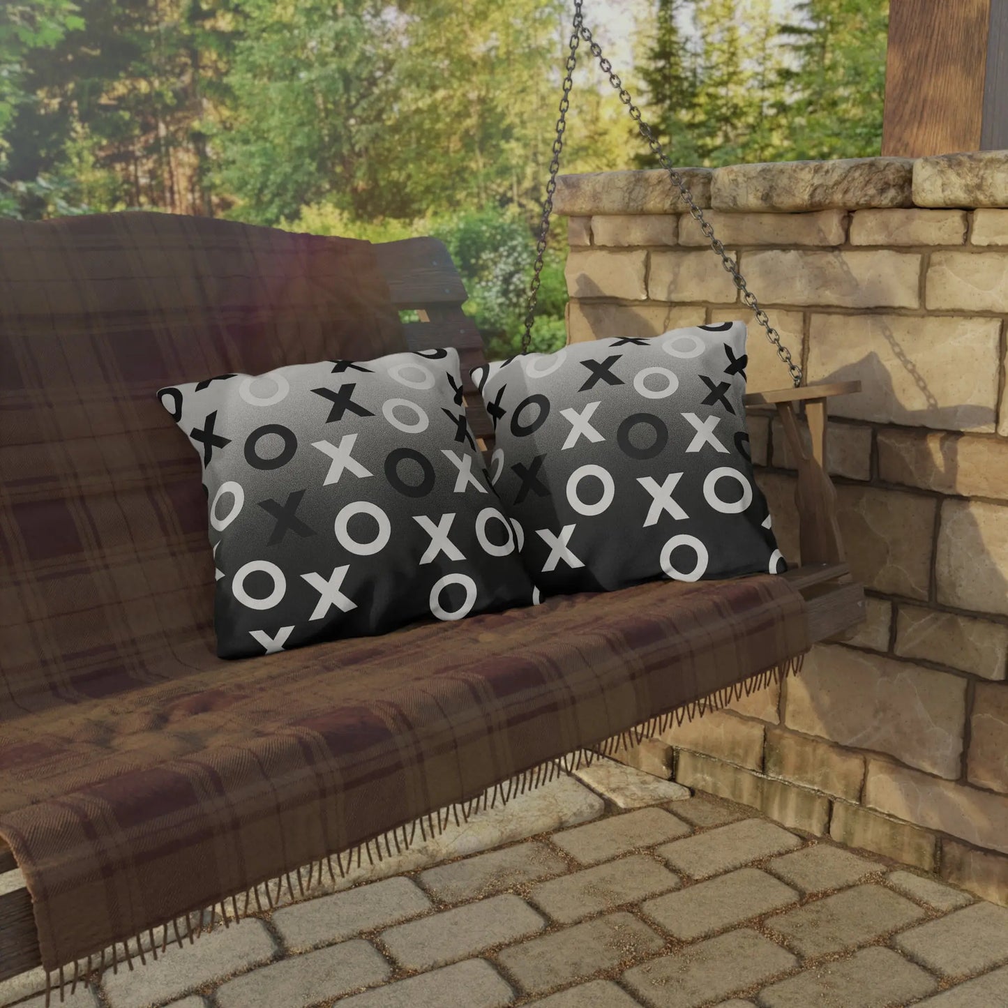 Modern Outdoor Pillows, Cozy Patio Decor, Minimalist XO Design Throw Cushions, Garden Accessories, Outdoor Living Essentials, Stylish Home Decor Printify