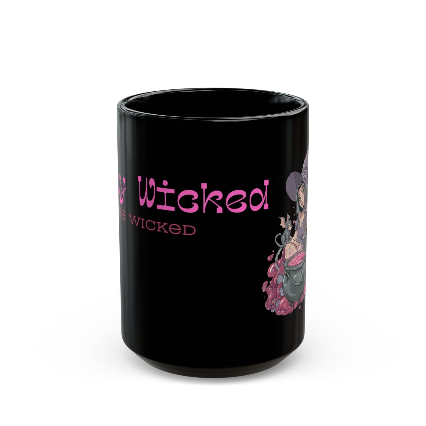 11oz and 15oz Black Glossy Mug - "Stay Wicked Be Wicked" A Witch her Cauldron and Flying Monkeys - A Lid for Every Pot ~ Everyday Designz ~