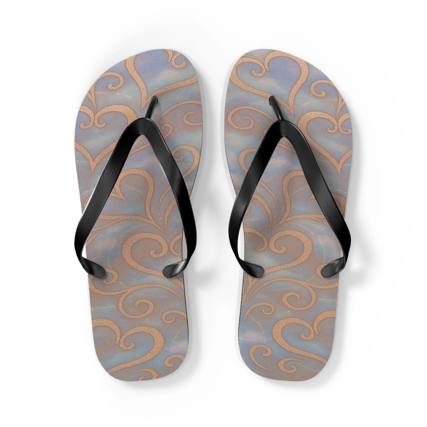 Flip Flops - Swirling Hearts Ombre Blue White Clouds Design Printify