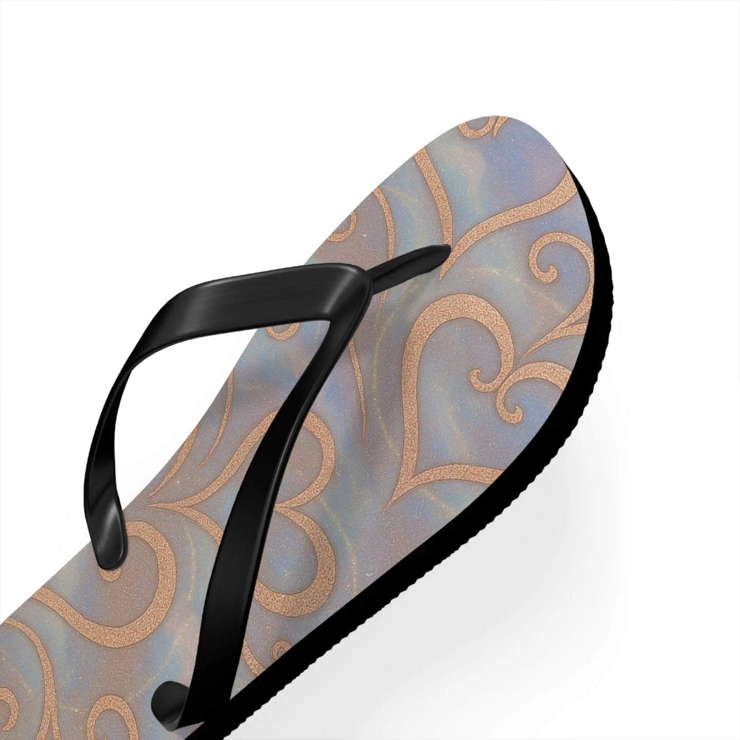 Flip Flops - Swirling Hearts Ombre Blue White Clouds Design Printify