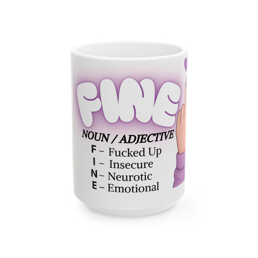 Pretty FINE Mug Funny Middle Finger Coffee Cup, Sarcastic Definition Mug, Feminine Purple Aesthetic Gift for Best Friend or Coworker