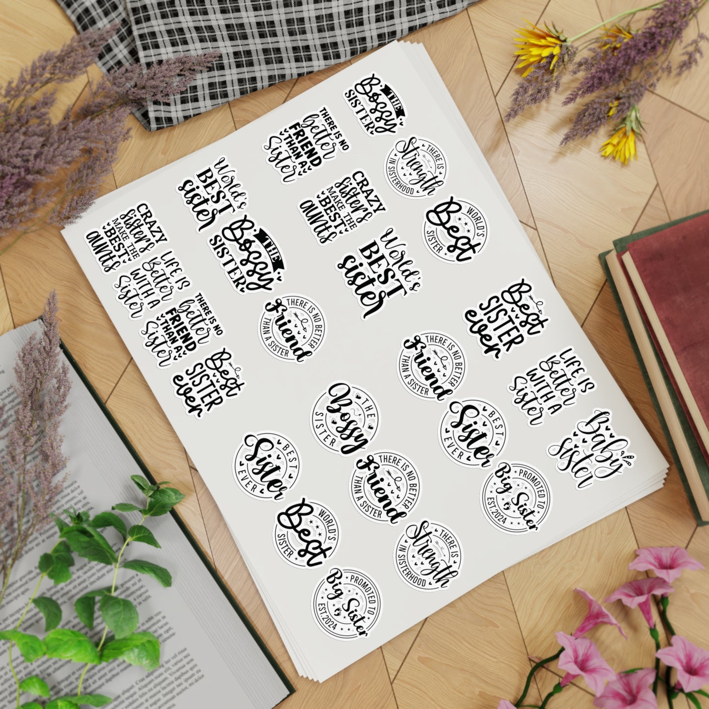 Sisterhood Sticker Bundle | 5 Sheets (125 Stickers) | White, Transparent or Holographic | Big Sister, Little Sis, Best Sister Gift