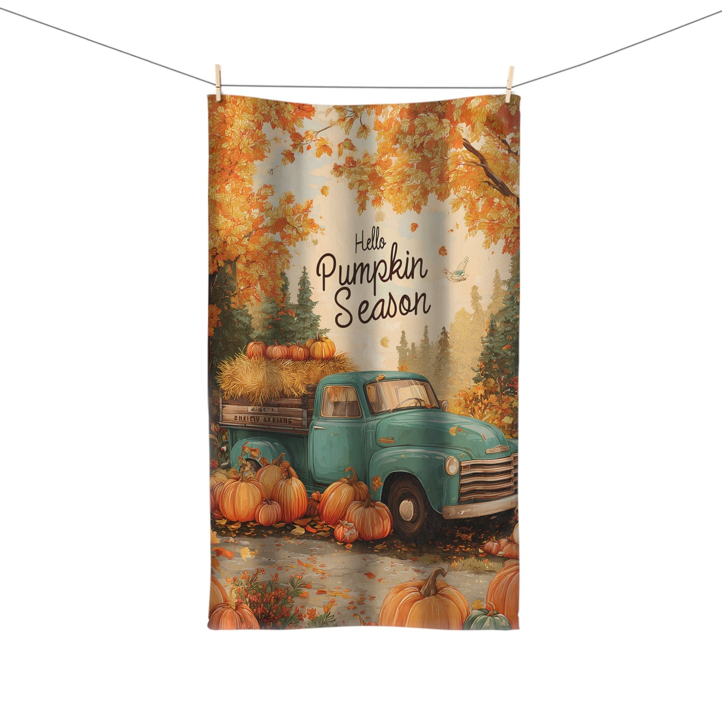 Hand Towel - Rustic Farm Truck Hello Pumpkin Season Design Printify