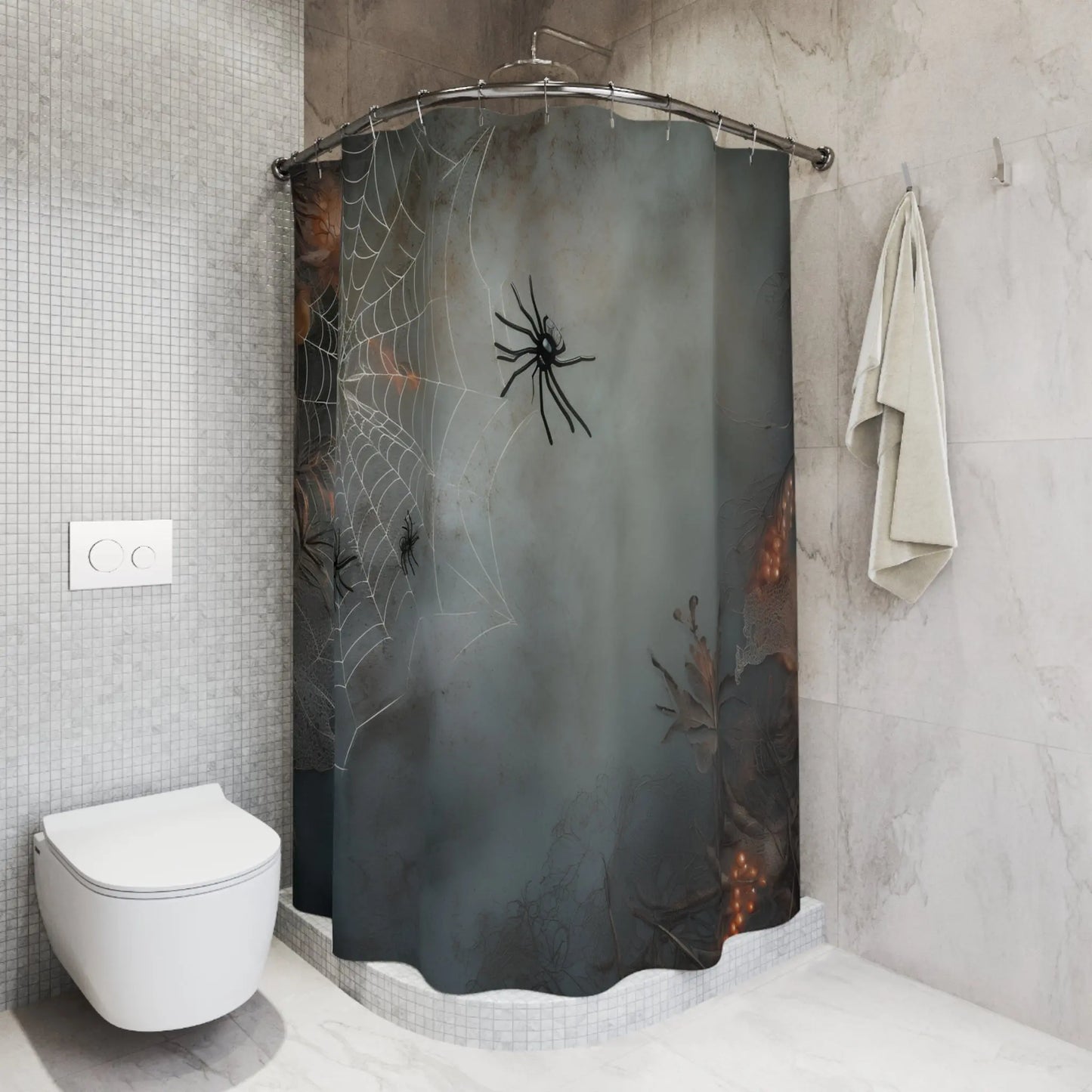 Spooky Spider Shower Curtain - Halloween Decor, Bathroom Art, Gothic Home Design, Unique Gift for Fall, Fun Bath Accessories Printify