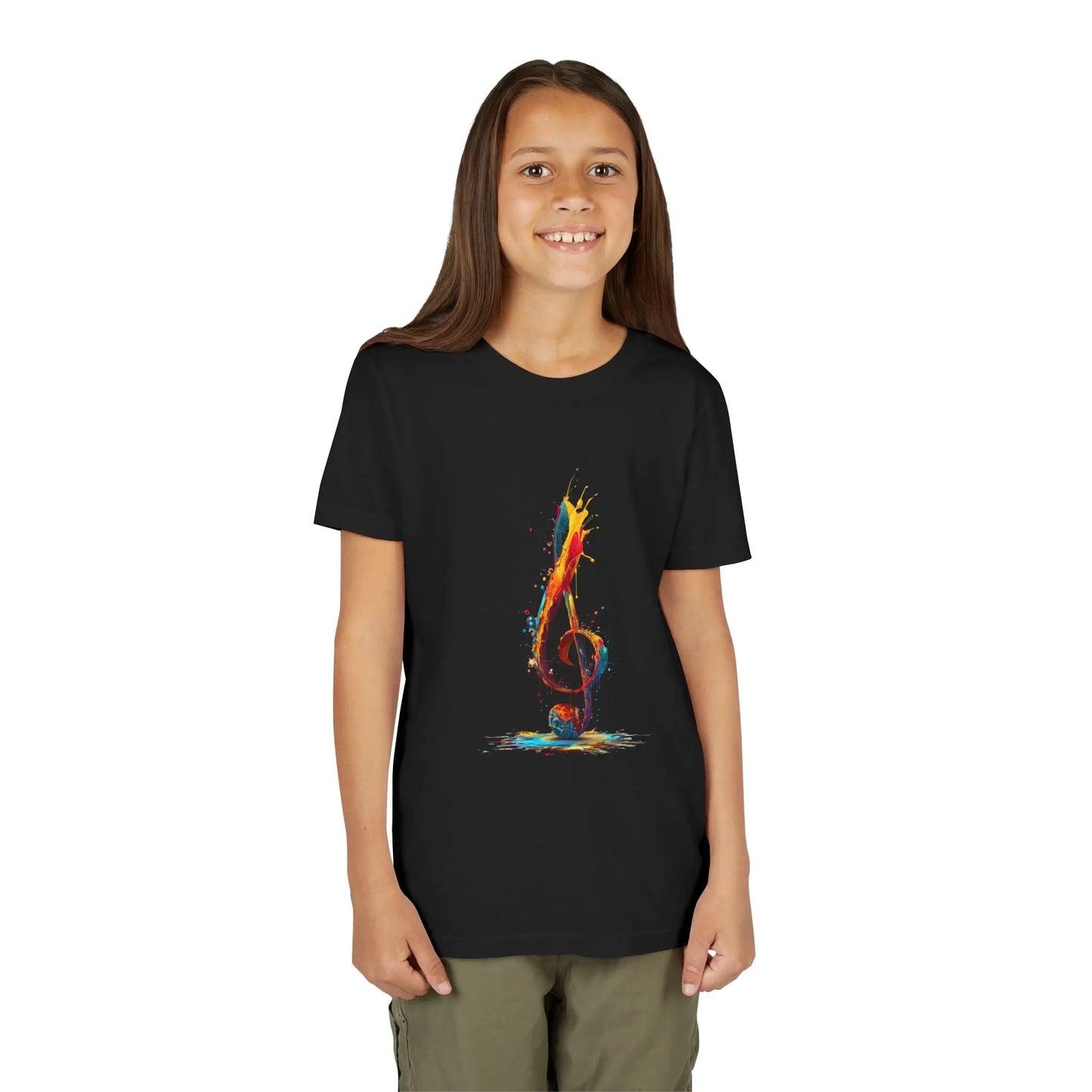 Youth Music Note Tee, Colorful Treble Clef Shirt, Printify