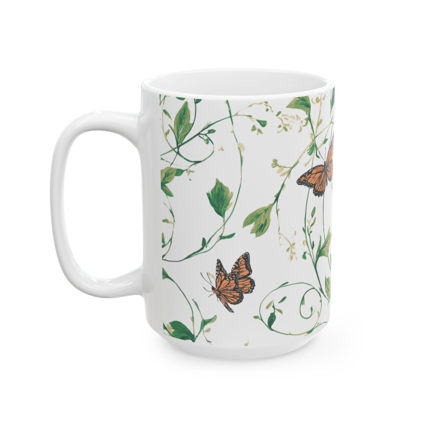 Inspirational Ceramic Mug, Grow Through What You Go Through Quote, Butterflies and Vines, Motivational Coffee Cup, 11oz, 15oz, Gift for Her