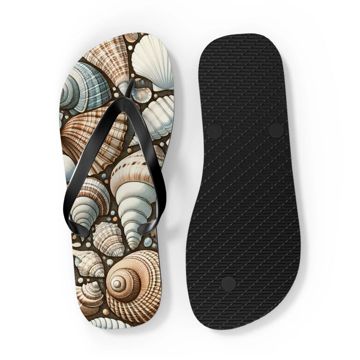 Seashell Flip Flops | Coastal Summer Footwear | Beach Sandals | Nautical Vacation Accessory | Sea-Inspired Summer Decor Printify