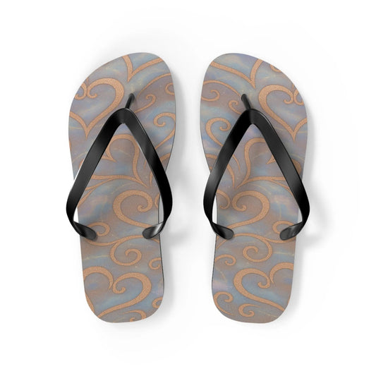 Flip Flops - Swirling Hearts Ombre Blue White Clouds Design Printify