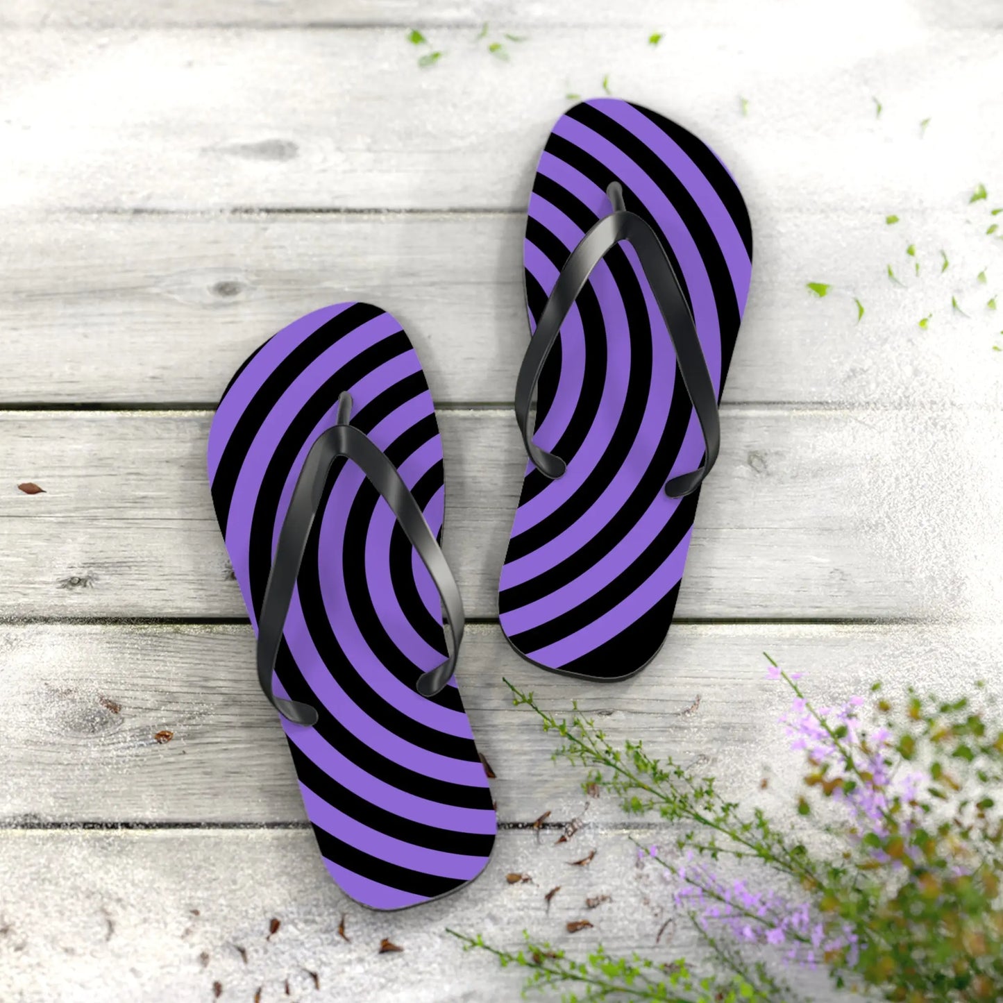 Spiral Flip Flops - Trendy Purple Design for Beach Days Printify