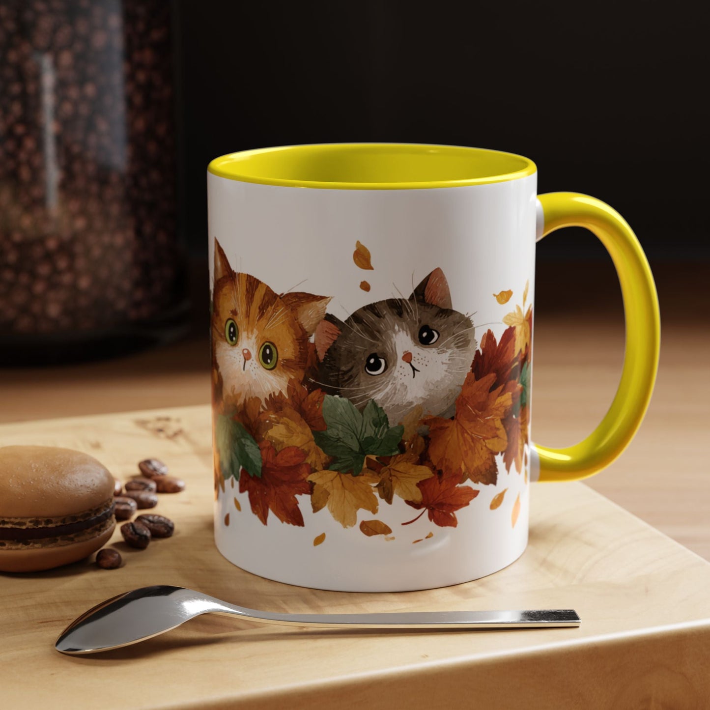 Autumn Cat Coffee Mug, Cute Animal Mug, Fall Decor, Gift for Cat Lovers, Warm Beverage Cup, Thanksgiving Coffee Cup Printify