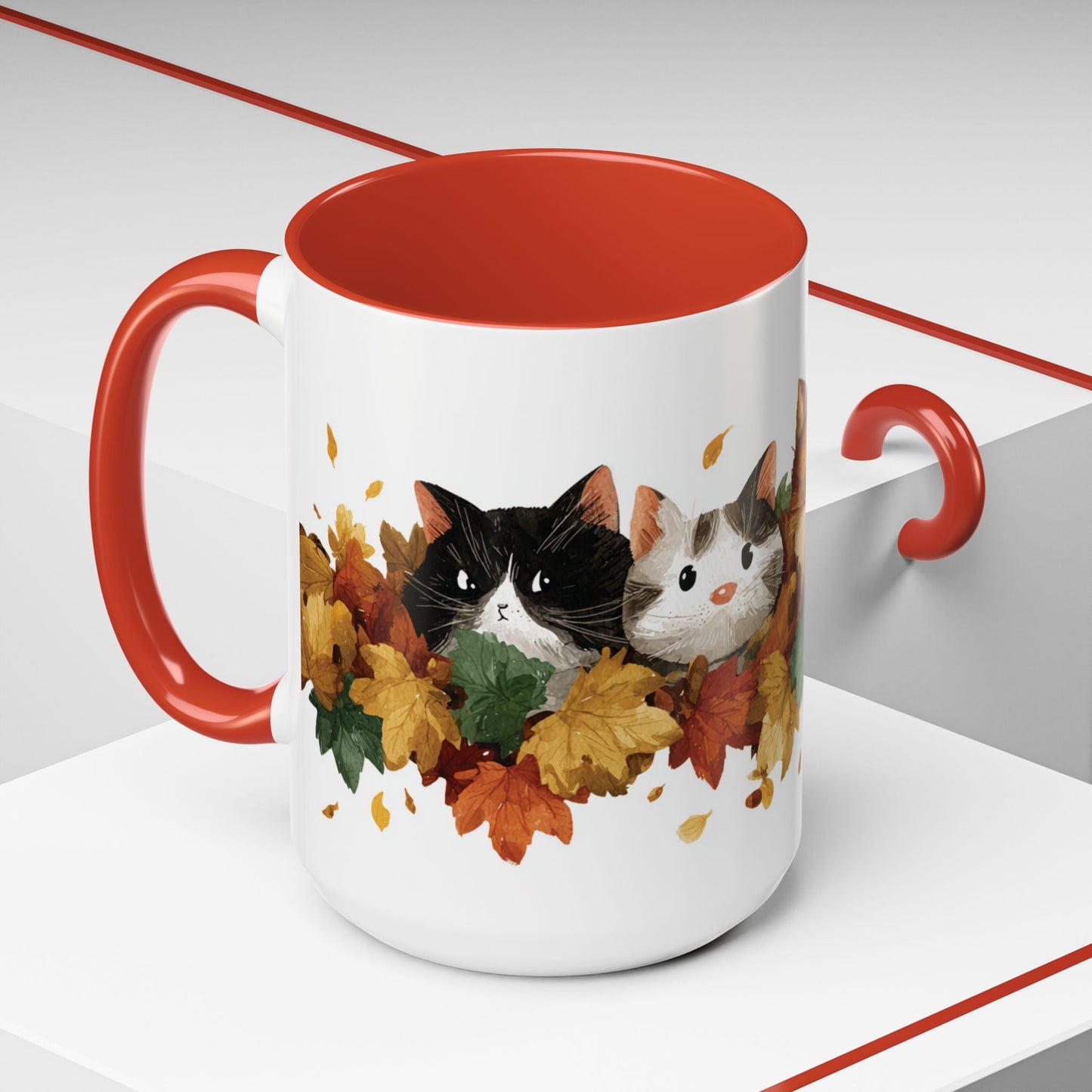 Autumn Cat Coffee Mug, Cute Animal Mug, Fall Decor, Gift for Cat Lovers, Warm Beverage Cup, Thanksgiving Coffee Cup Printify