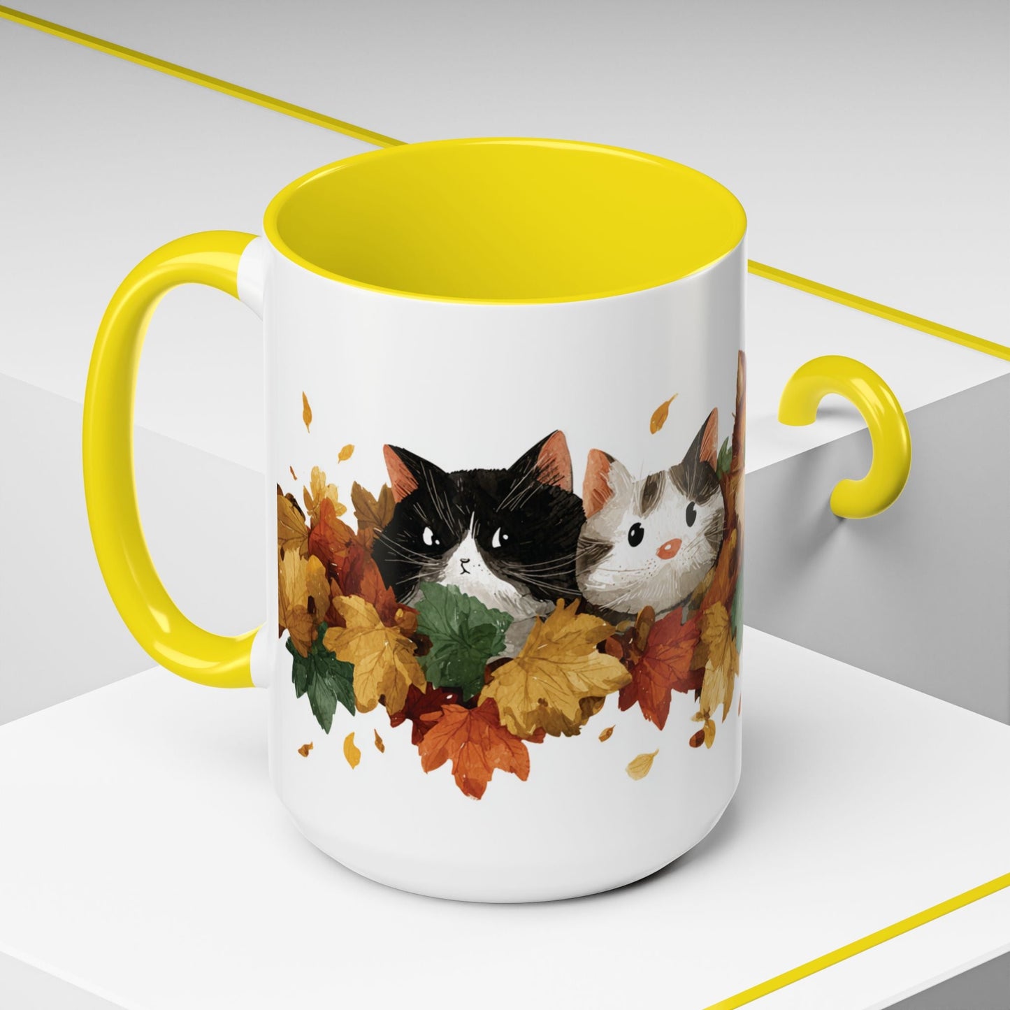Autumn Cat Coffee Mug, Cute Animal Mug, Fall Decor, Gift for Cat Lovers, Warm Beverage Cup, Thanksgiving Coffee Cup Printify