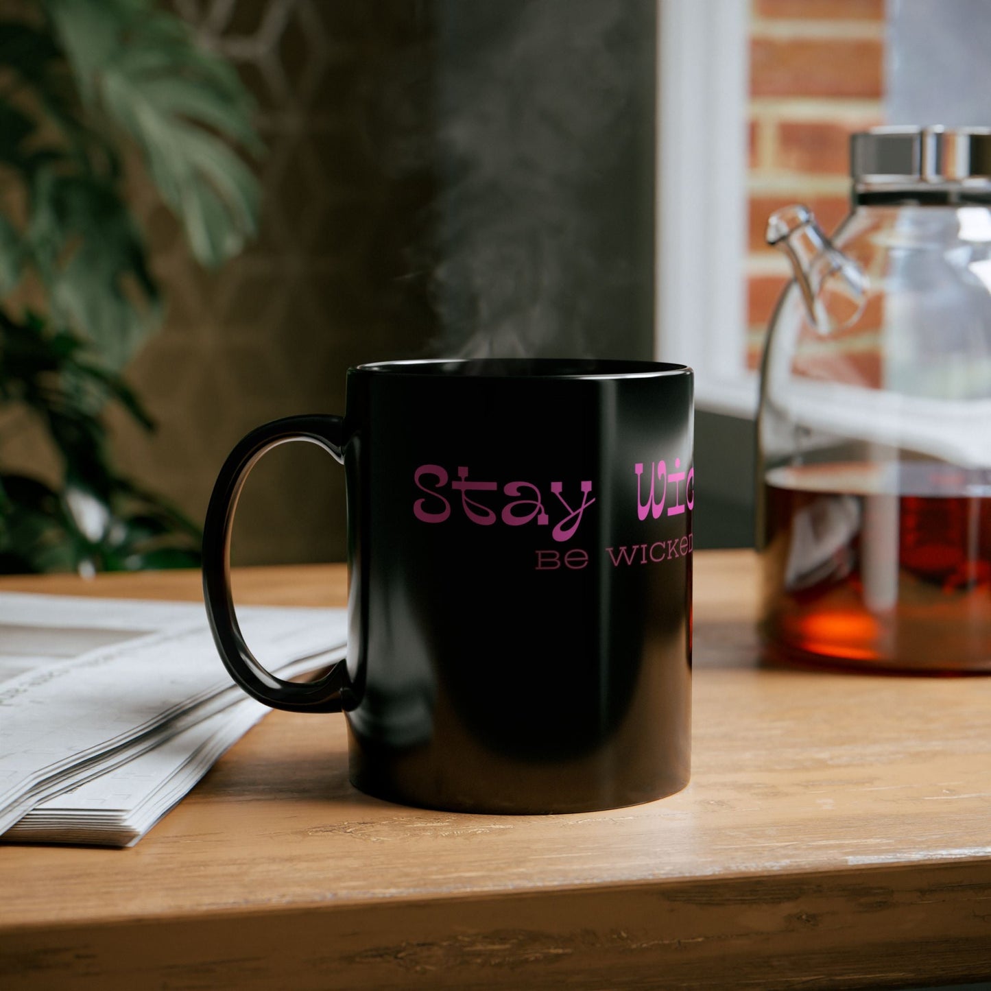 11oz and 15oz Black Glossy Mug - 'Stay Wicked Be Wicked' A Witch her Cauldron and Flying Monkeys | Unique Everyday Designz Home, Gifts & Apparel A Lid for Every Pot ~Everyday Designz~