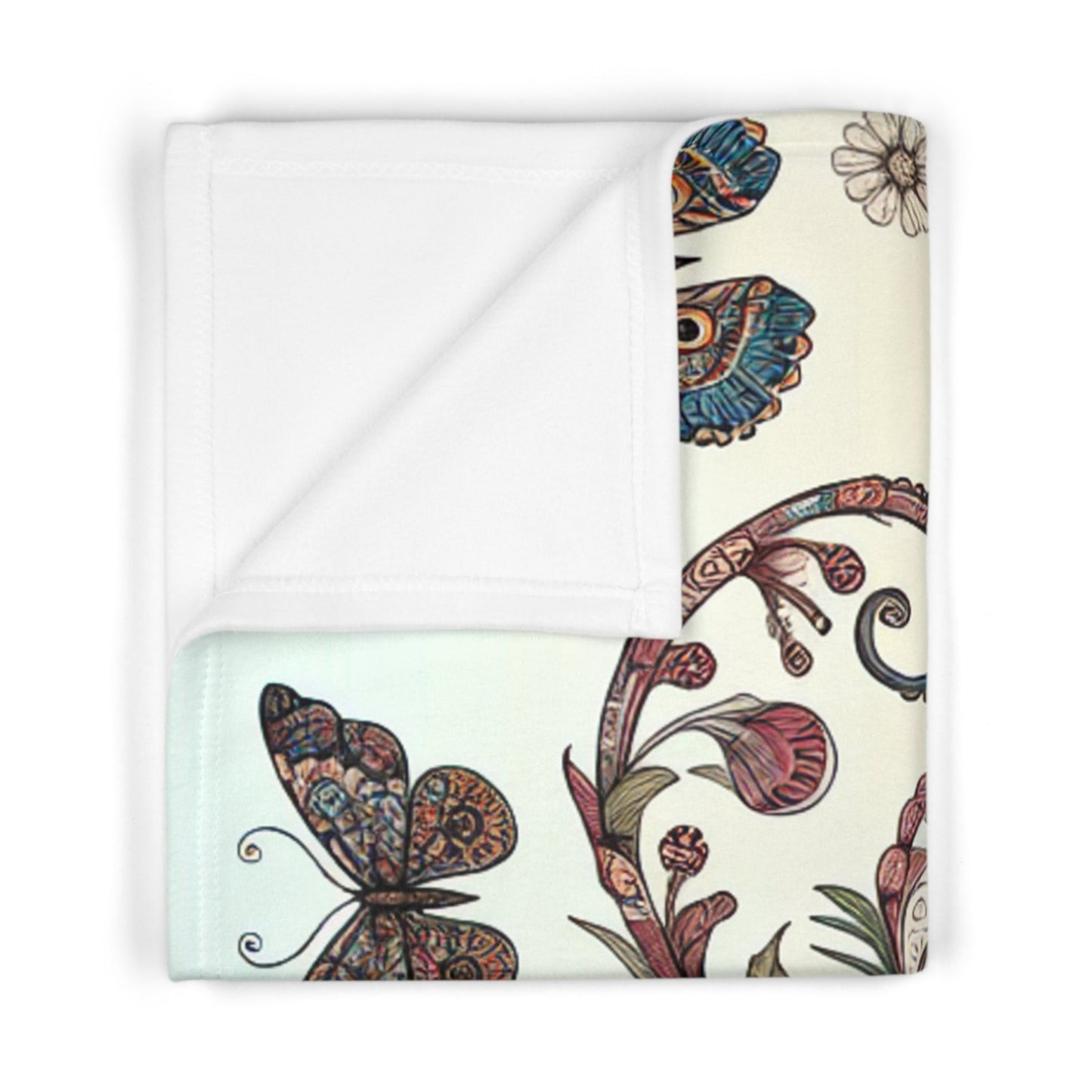 Whimsical Floral Baby Blanket, Cozy Gift for Newborns, Nursery Decor, Butterfly Themed, Floral Pattern Throw Printify