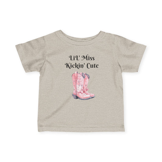Lil' Miss Kickin' Cute Infant Tee, Baby Shirt, Toddler Clothing, Western Theme Outfit, Cute Baby Gift, Birthday Present Printify