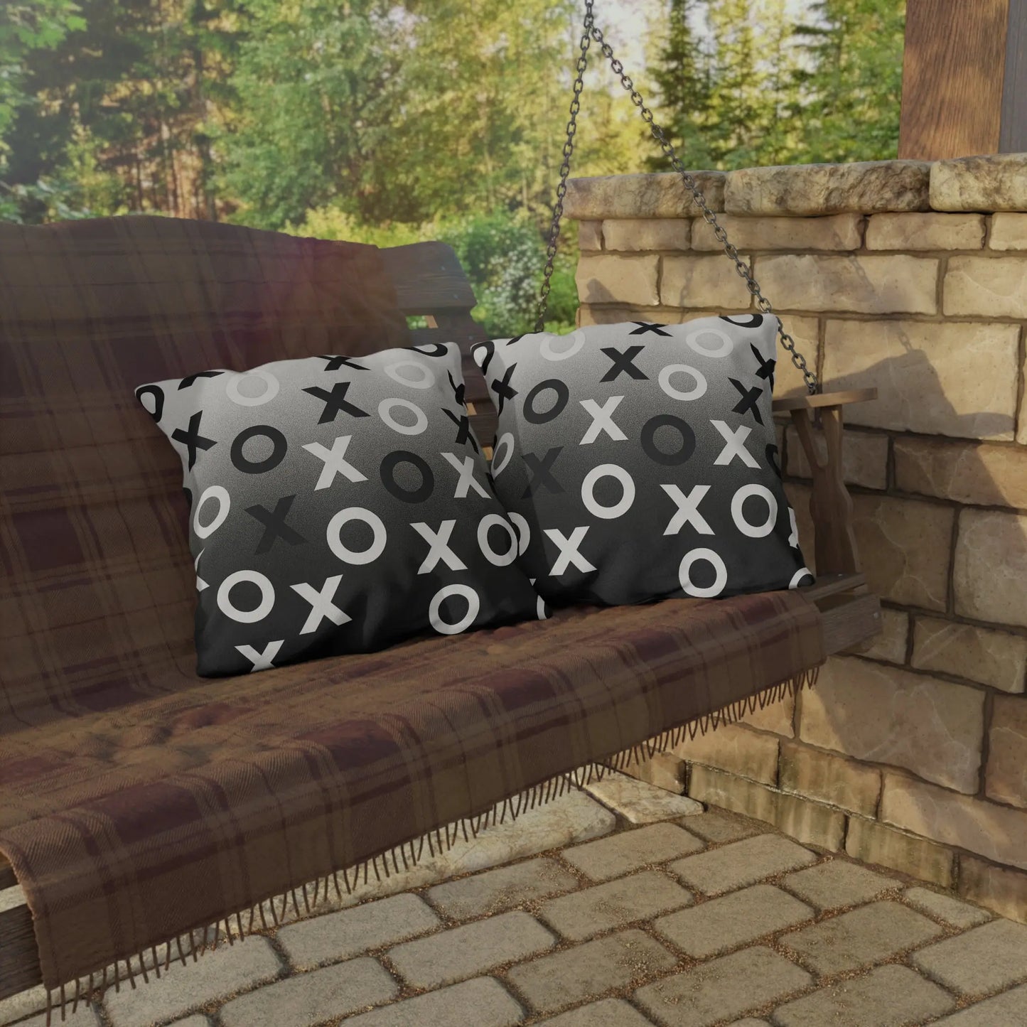 Modern Outdoor Pillows, Cozy Patio Decor, Minimalist XO Design Throw Cushions, Garden Accessories, Outdoor Living Essentials, Stylish Home Decor Printify