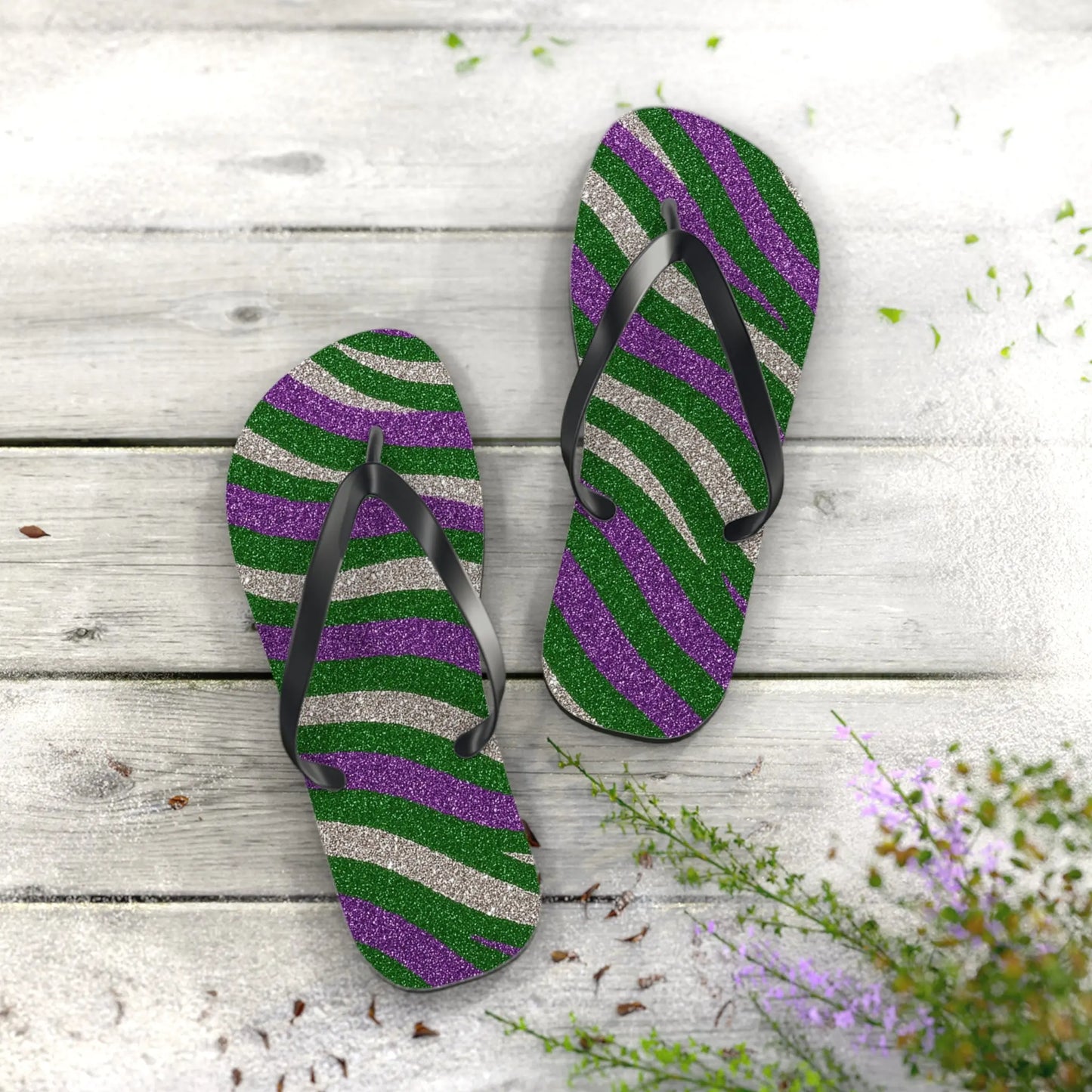 Vibrant Striped Flip Flops for Summer, Beach, Pool, Vacation, Trendy Footwear Printify