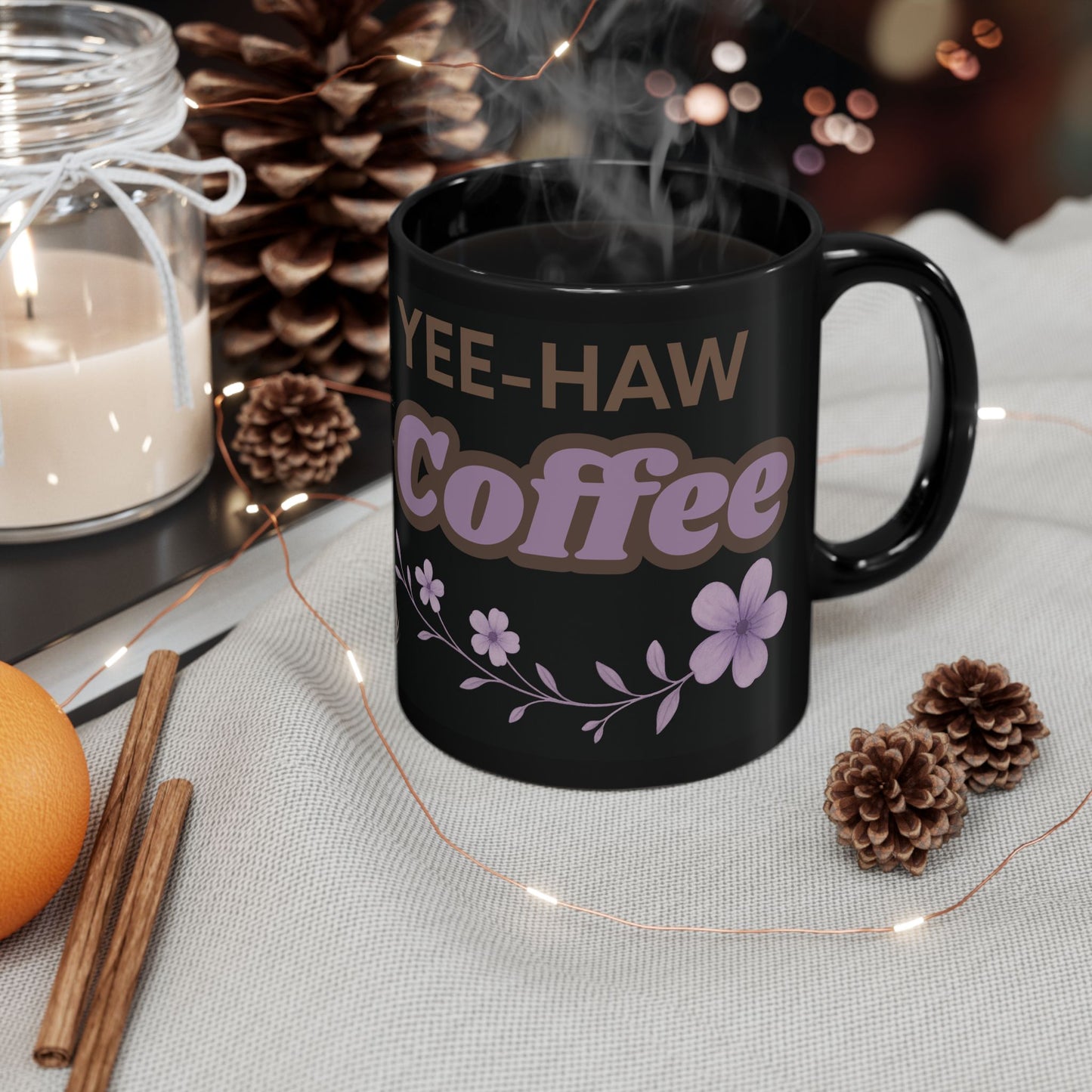 Cowgirl Pony Coffee Mug Yee Haw Coffee Black Glossy Cup 11oz and 15oz