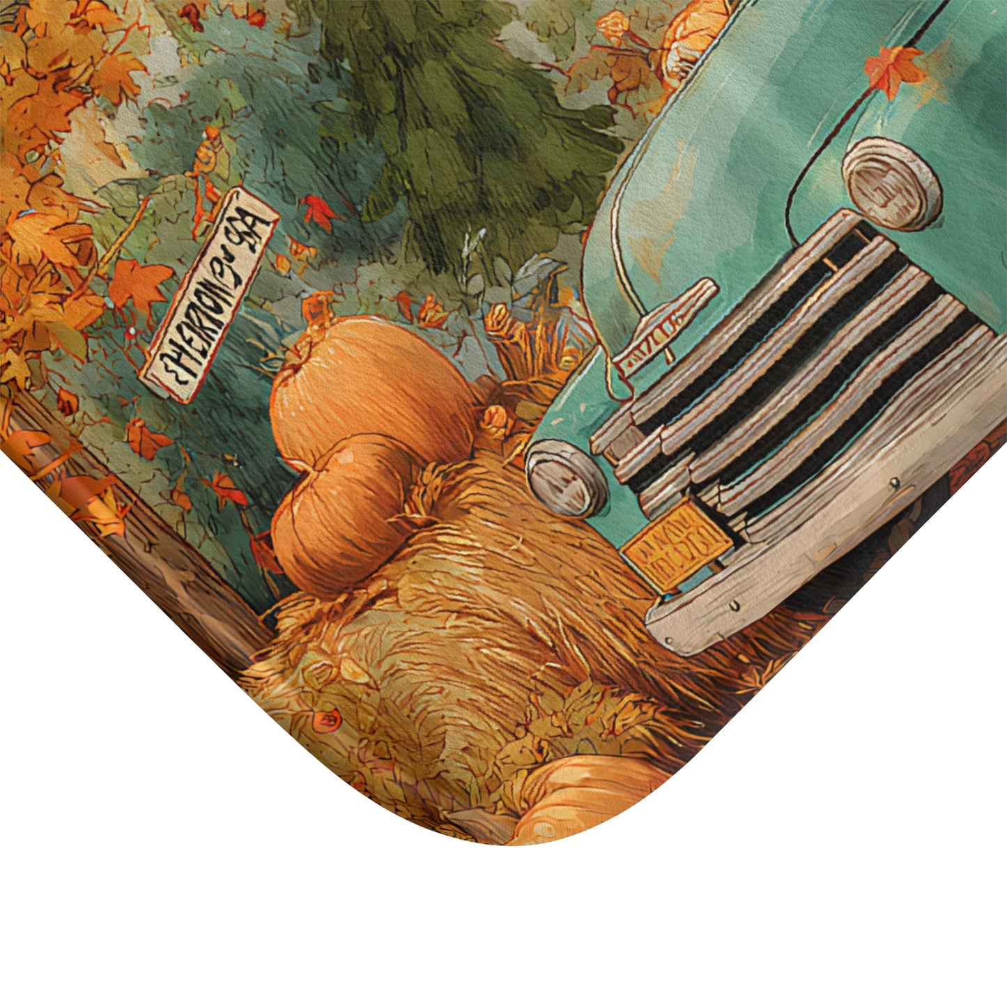 Bath Mat - Rustic Fall Farm Truck Hello Pumpkin Season Design Printify