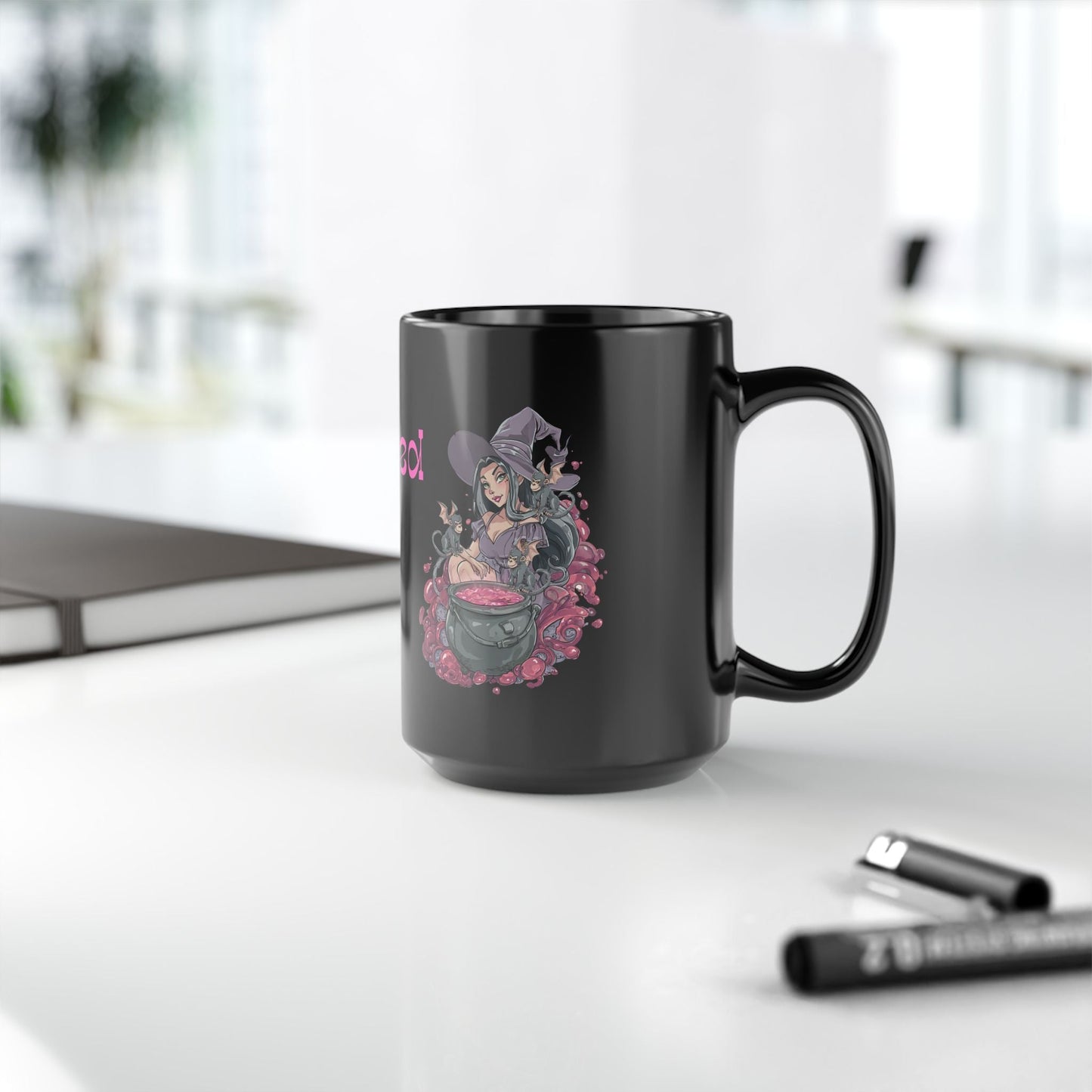 11oz and 15oz Black Glossy Mug - 'Stay Wicked Be Wicked' A Witch her Cauldron and Flying Monkeys | Unique Everyday Designz Home, Gifts & Apparel A Lid for Every Pot ~Everyday Designz~