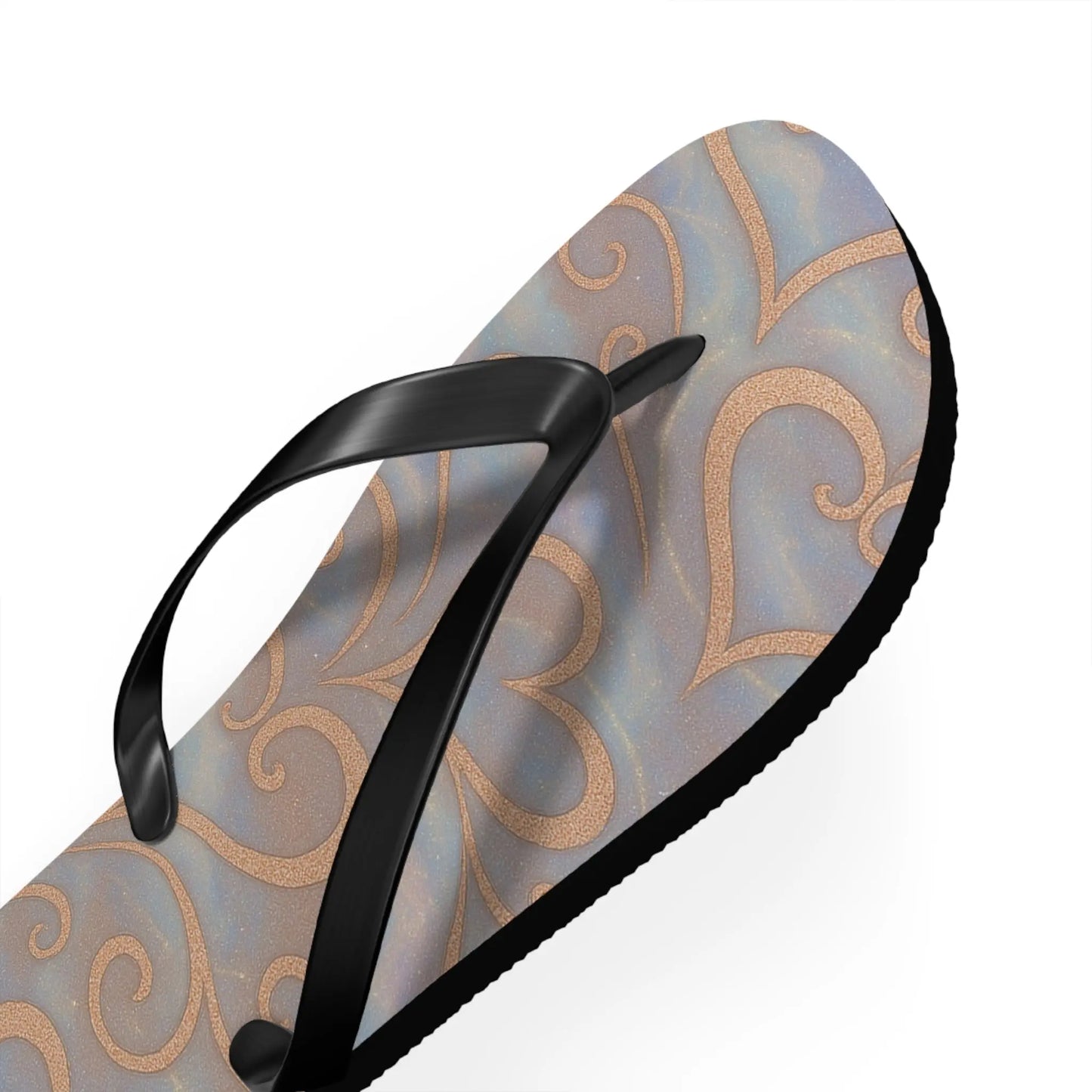 Flip Flops - Swirling Hearts Ombre Blue White Clouds Design Printify