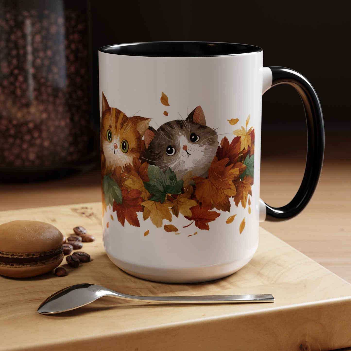 Autumn Cat Coffee Mug, Cute Animal Mug, Fall Decor, Gift for Cat Lovers, Warm Beverage Cup, Thanksgiving Coffee Cup Printify