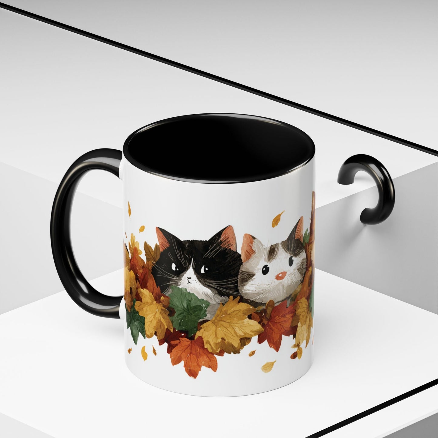 Autumn Cat Coffee Mug, Cute Animal Mug, Fall Decor, Gift for Cat Lovers, Warm Beverage Cup, Thanksgiving Coffee Cup Printify