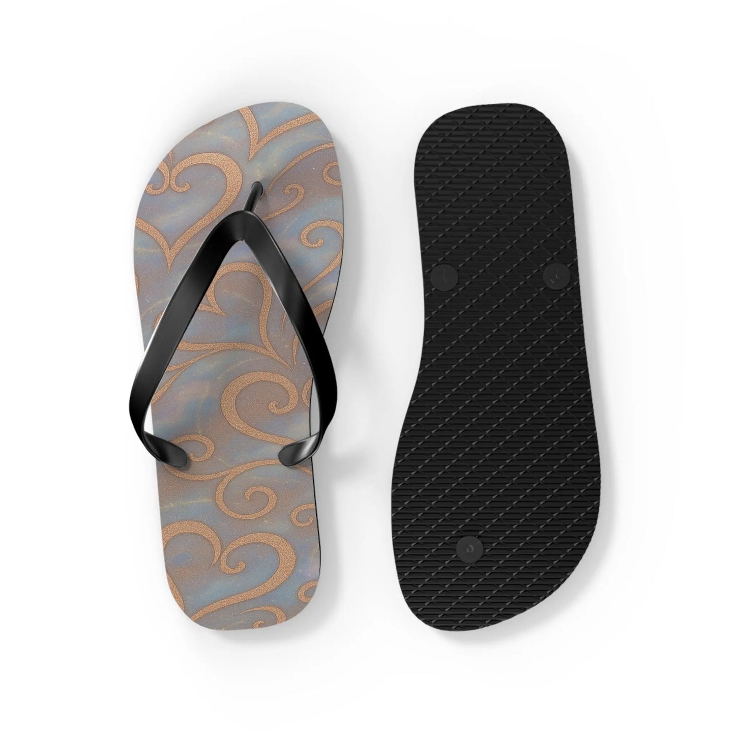 Flip Flops - Swirling Hearts Ombre Blue White Clouds Design Printify
