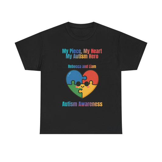 Customizable Autism Awareness Tee, My Piece My Heart Hero Shirt, Unisex Cotton Tee, Puzzle Heart Design, Inclusive Apparel