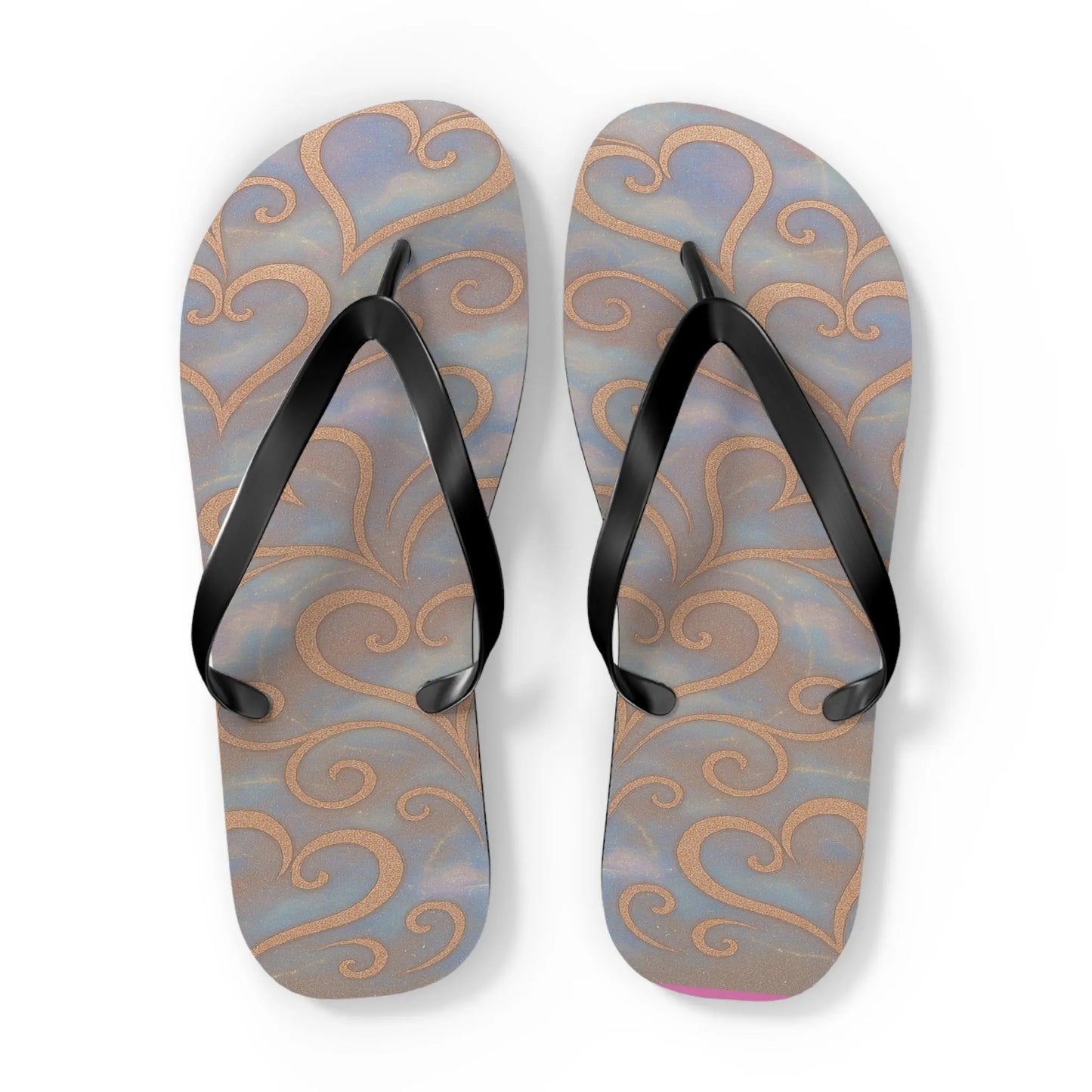 Flip Flops - Swirling Hearts Ombre Blue White Clouds Design Printify
