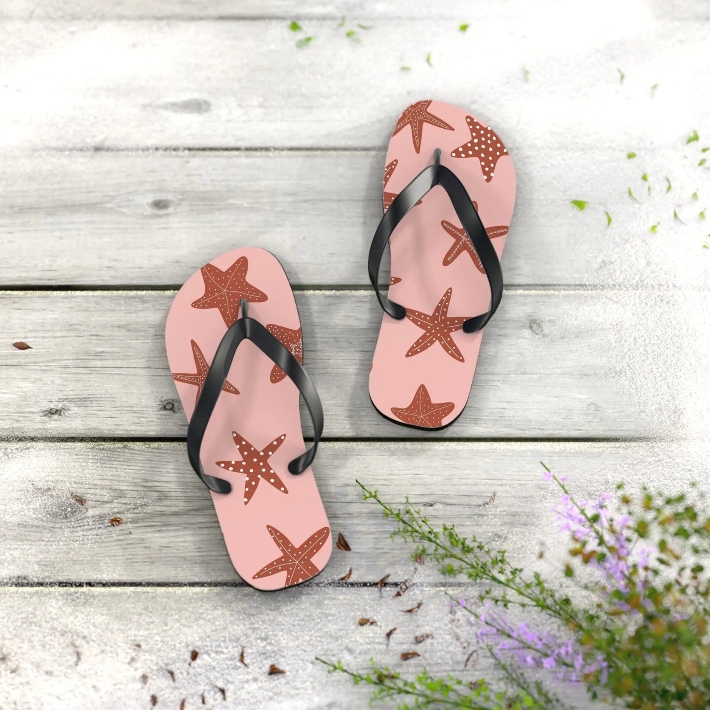 Cute Starfish Flip Flops for Beach, Summer, Pool Days, Vacation, Gift for Her, Nautical Printify