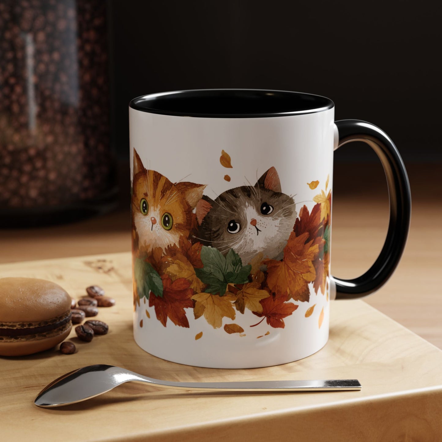 Autumn Cat Coffee Mug, Cute Animal Mug, Fall Decor, Gift for Cat Lovers, Warm Beverage Cup, Thanksgiving Coffee Cup Printify