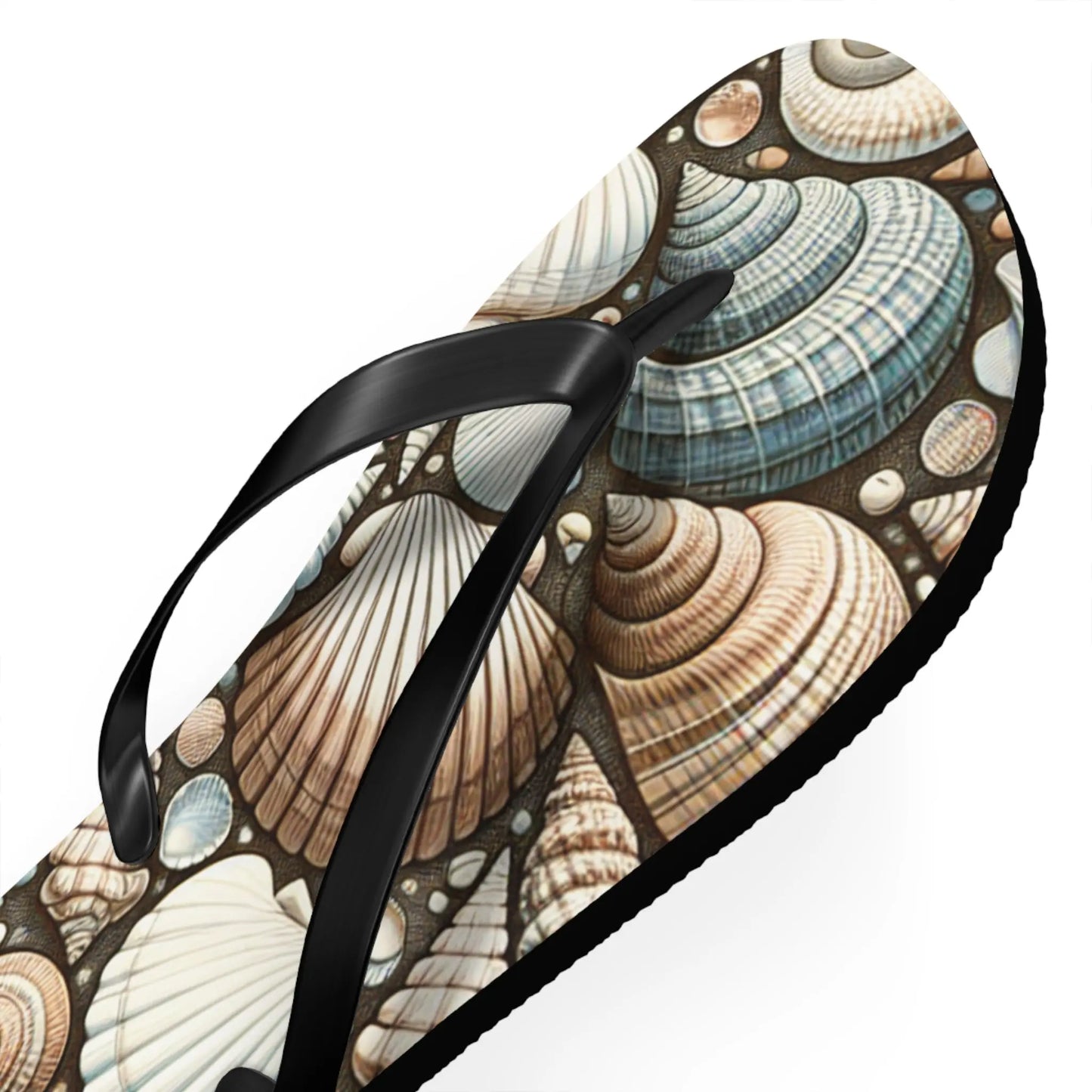 Seashell Flip Flops | Coastal Summer Footwear | Beach Sandals | Nautical Vacation Accessory | Sea-Inspired Summer Decor Printify