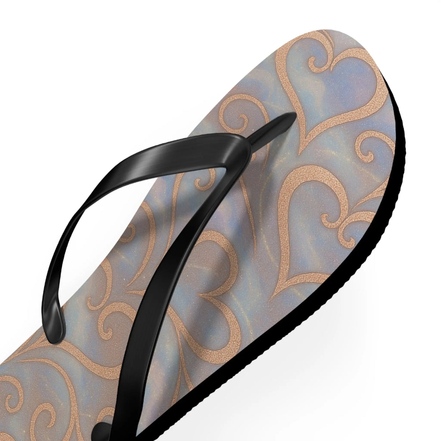 Flip Flops - Swirling Hearts Ombre Blue White Clouds Design Printify