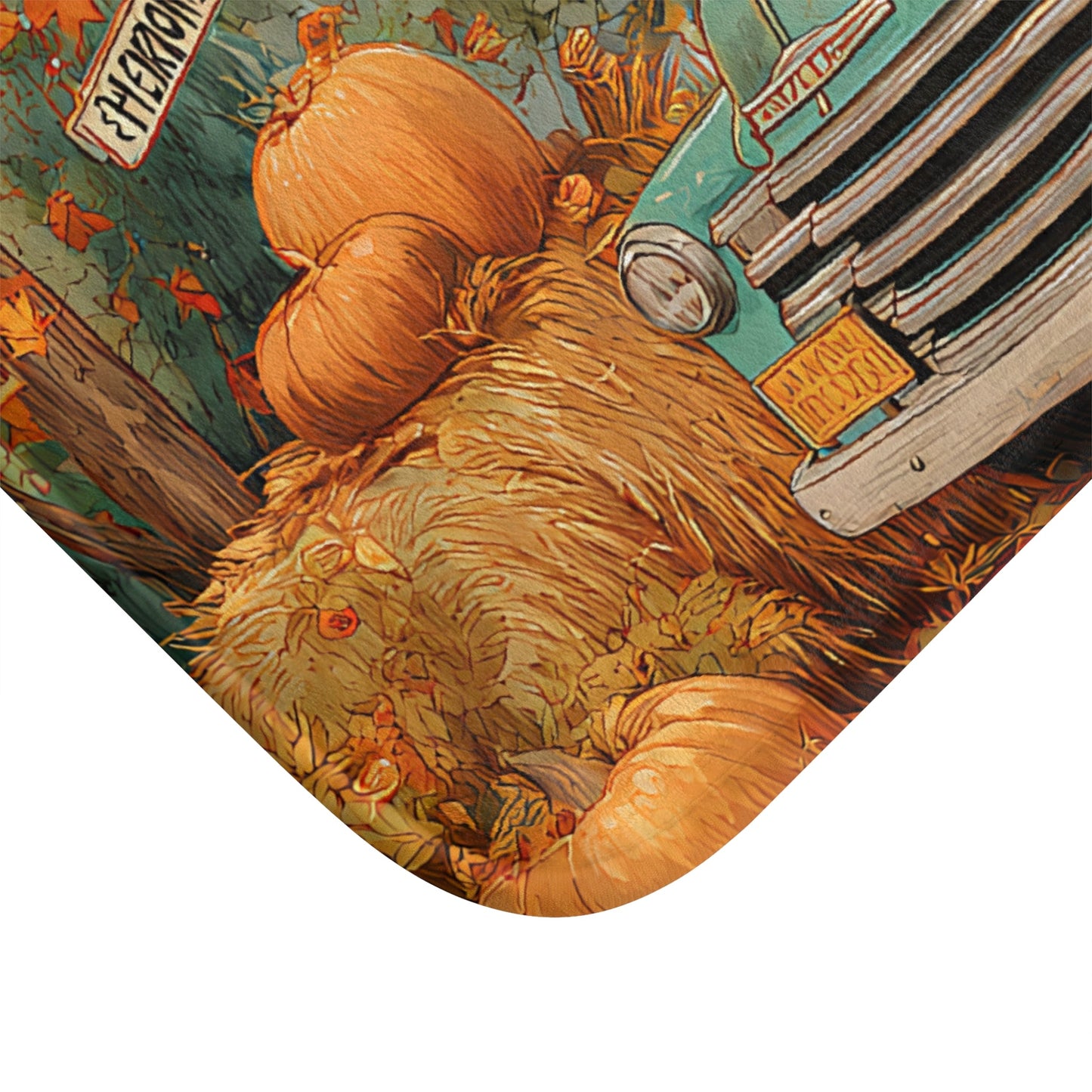 Bath Mat - Rustic Fall Farm Truck Hello Pumpkin Season Design Printify