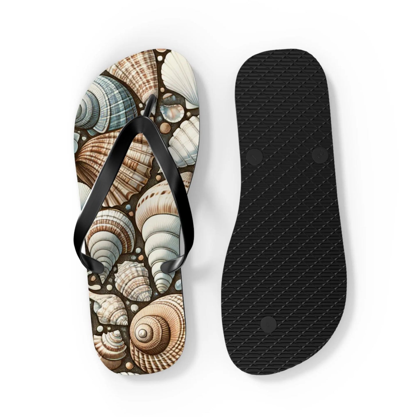 Seashell Flip Flops | Coastal Summer Footwear | Beach Sandals | Nautical Vacation Accessory | Sea-Inspired Summer Decor Printify