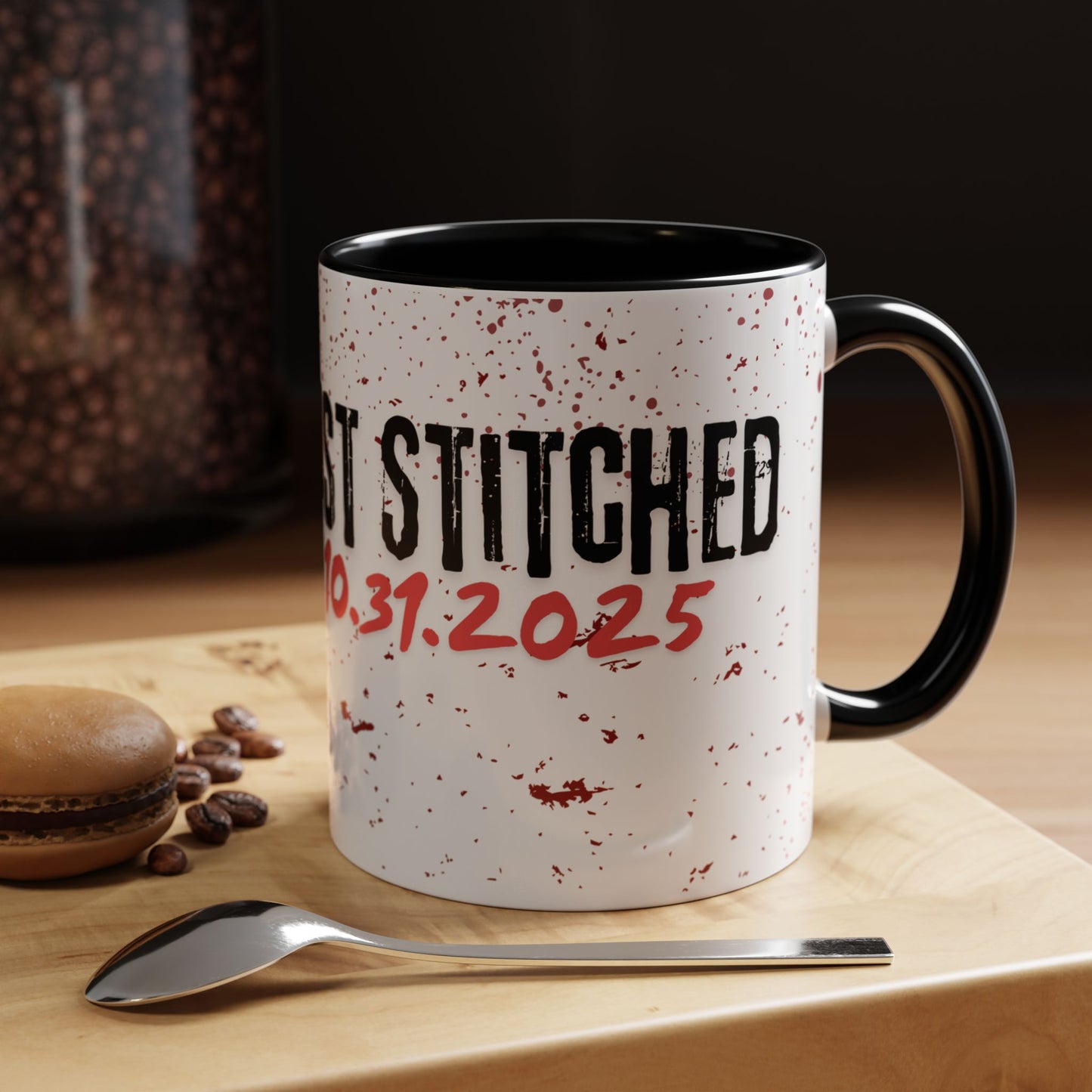 Accent Coffee Mug - Gothic Halloween Bride and Groom Just Stitched Personalized Mug