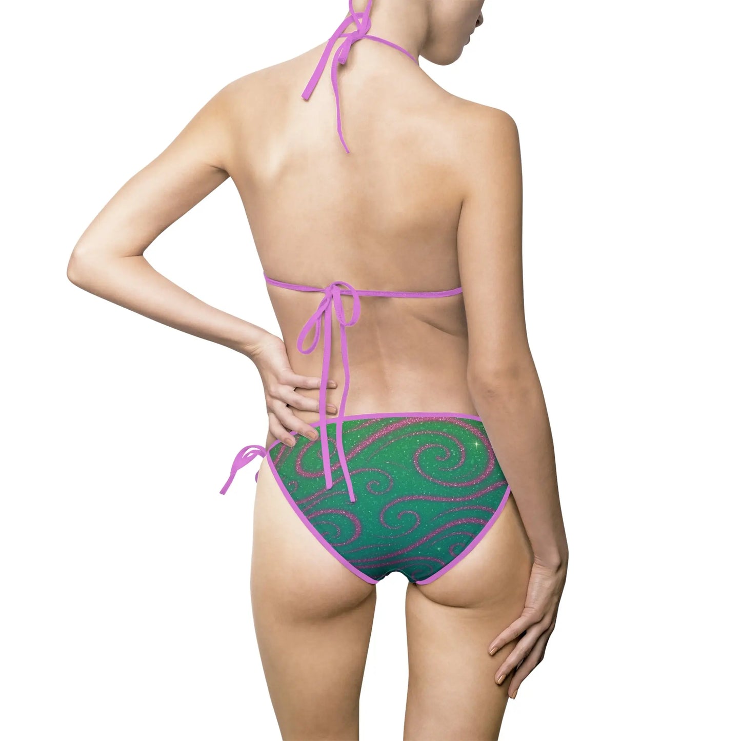 Bikini Swimsuit - Green Ombre with Pink Sparkling Swirls Printify