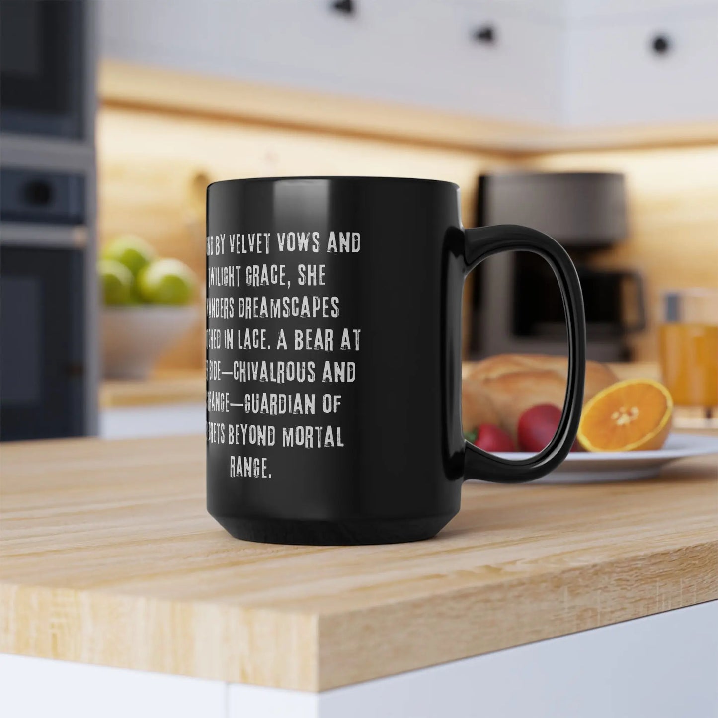 Mug: Gothic Child and Enchanting Bear 15oz Black Mug with Poem Printify