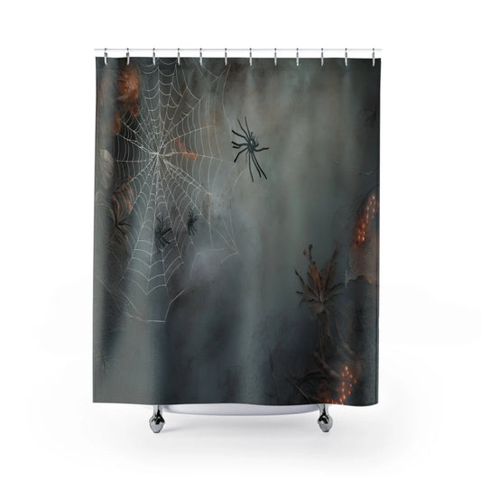 Spooky Spider Shower Curtain - Halloween Decor, Bathroom Art, Gothic Home Design, Unique Gift for Fall, Fun Bath Accessories Printify