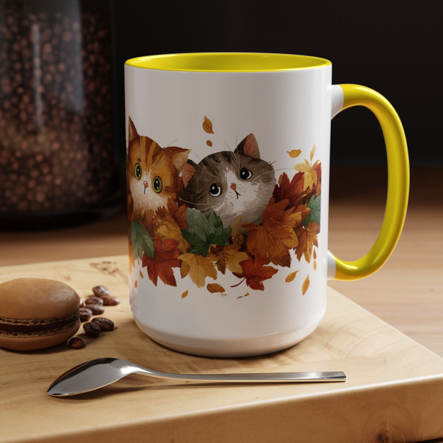 Autumn Cat Coffee Mug, Cute Animal Mug, Fall Decor, Gift for Cat Lovers, Warm Beverage Cup, Thanksgiving Coffee Cup Printify