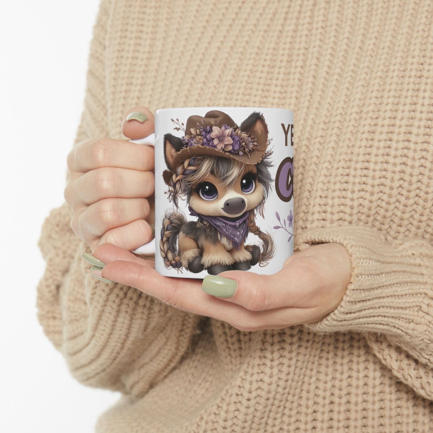 Cowgirl Pony Coffee Mug Yee Haw Coffee White Glossy Cup 11oz and 15oz