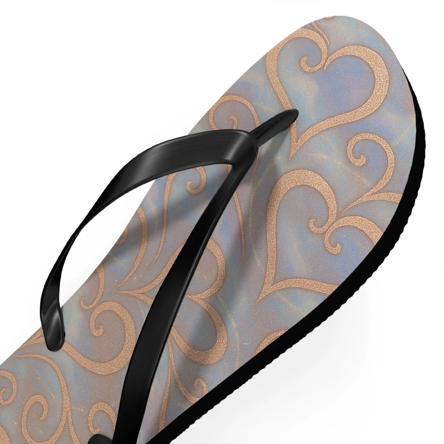 Flip Flops - Swirling Hearts Ombre Blue White Clouds Design Printify