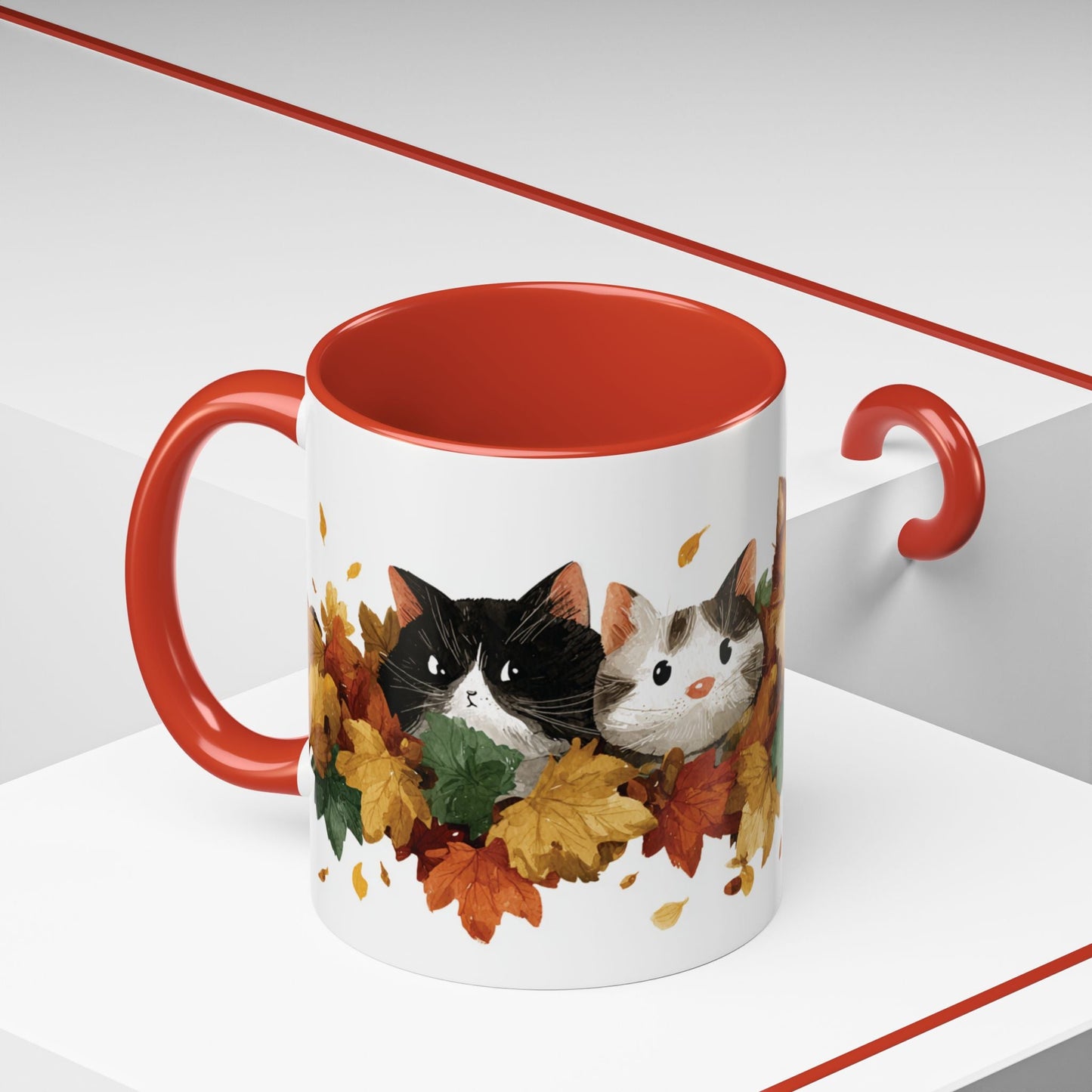 Autumn Cat Coffee Mug, Cute Animal Mug, Fall Decor, Gift for Cat Lovers, Warm Beverage Cup, Thanksgiving Coffee Cup Printify