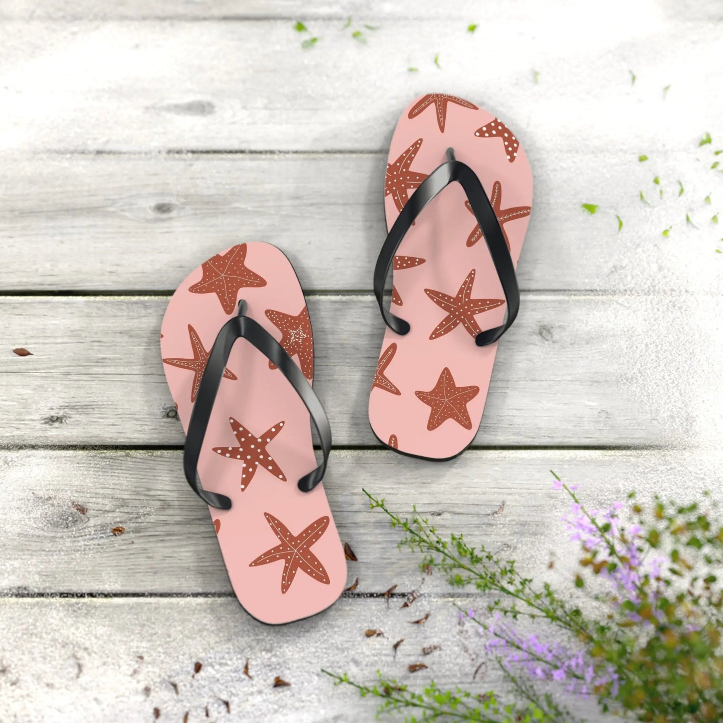 Cute Starfish Flip Flops for Beach, Summer, Pool Days, Vacation, Gift for Her, Nautical Printify