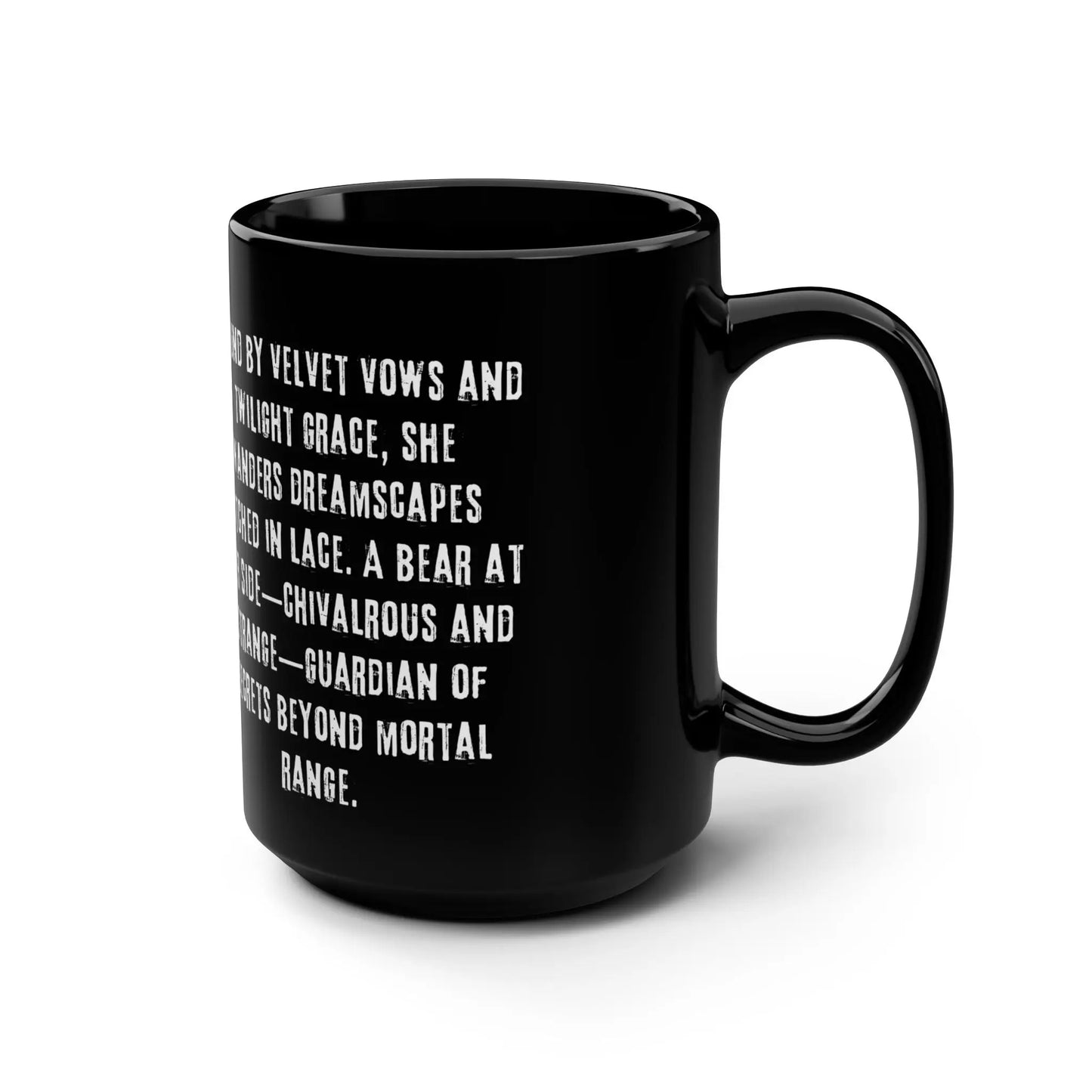 Mug: Gothic Child and Enchanting Bear 15oz Black Mug with Poem Printify